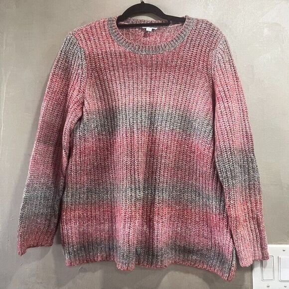 J.Jill Cozy Ombré Stripes Textured Sweater Pink Gray Medium - Picture 7 of 8